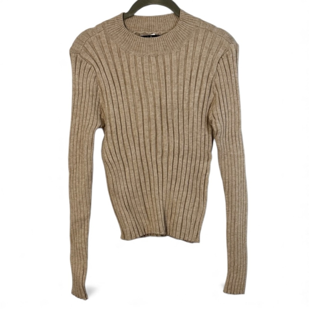 Lulu's Sweater Tan Ribbed Mock Neck Crop in Size XL‎  NWT